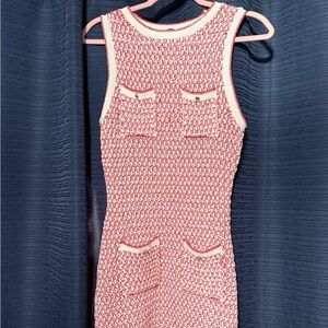 Orange and Cream Sleeveless Knit Dress